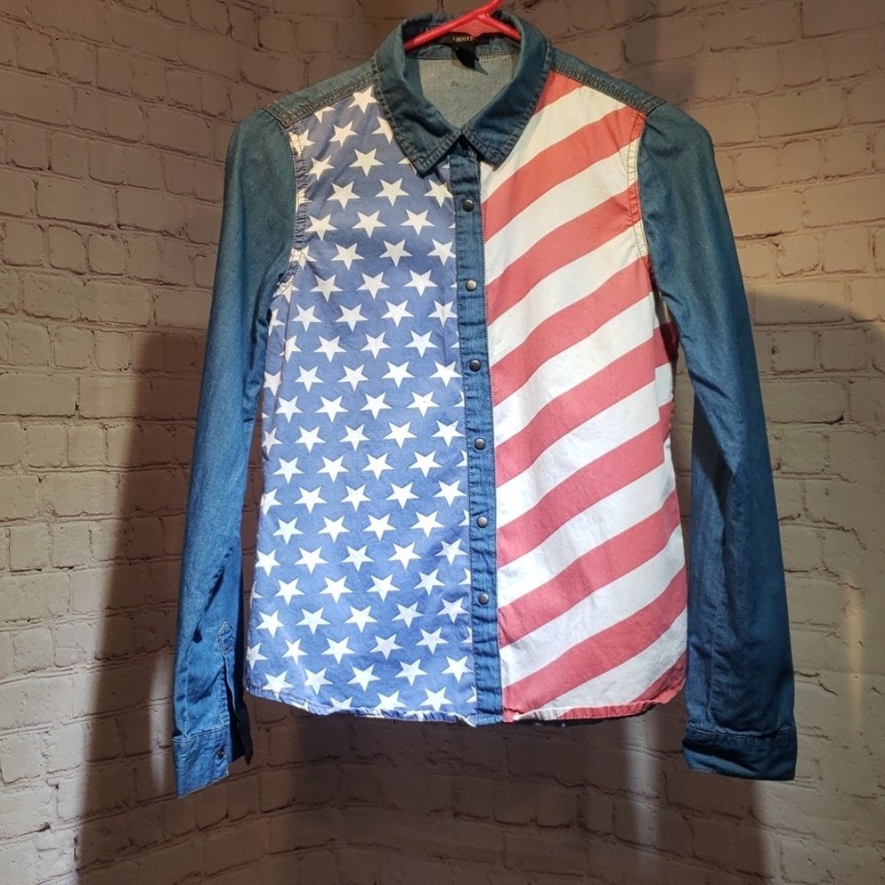Forever 21 American flag long sleeve shirt